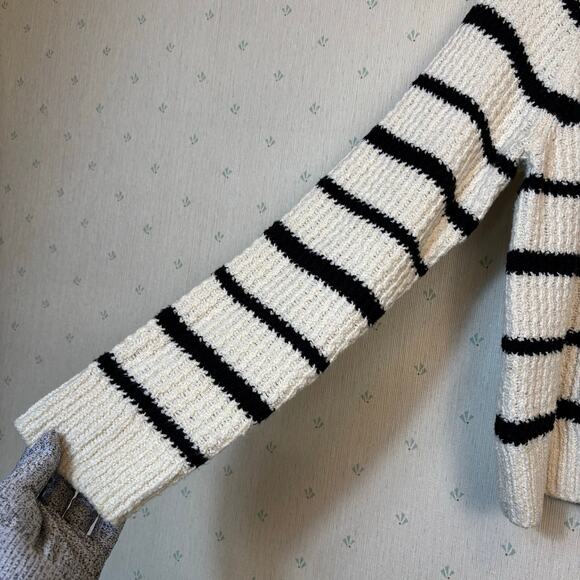 Vince Rib Stripe Crewneck Sweater Sz Small Cotton Textured Pampas Black Minimal - Picture 10 of 13